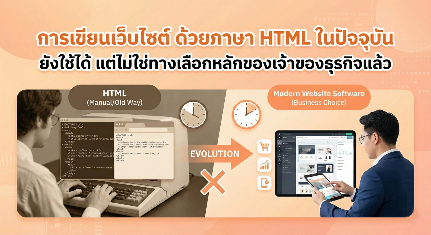 การ เขียน เว็บไซต์ ด้วย ภาษา HTML ในปัจจุบัน ยังใช้ได้ แต่ไม่ใช่ทางเลือกหลักของเจ้าของ