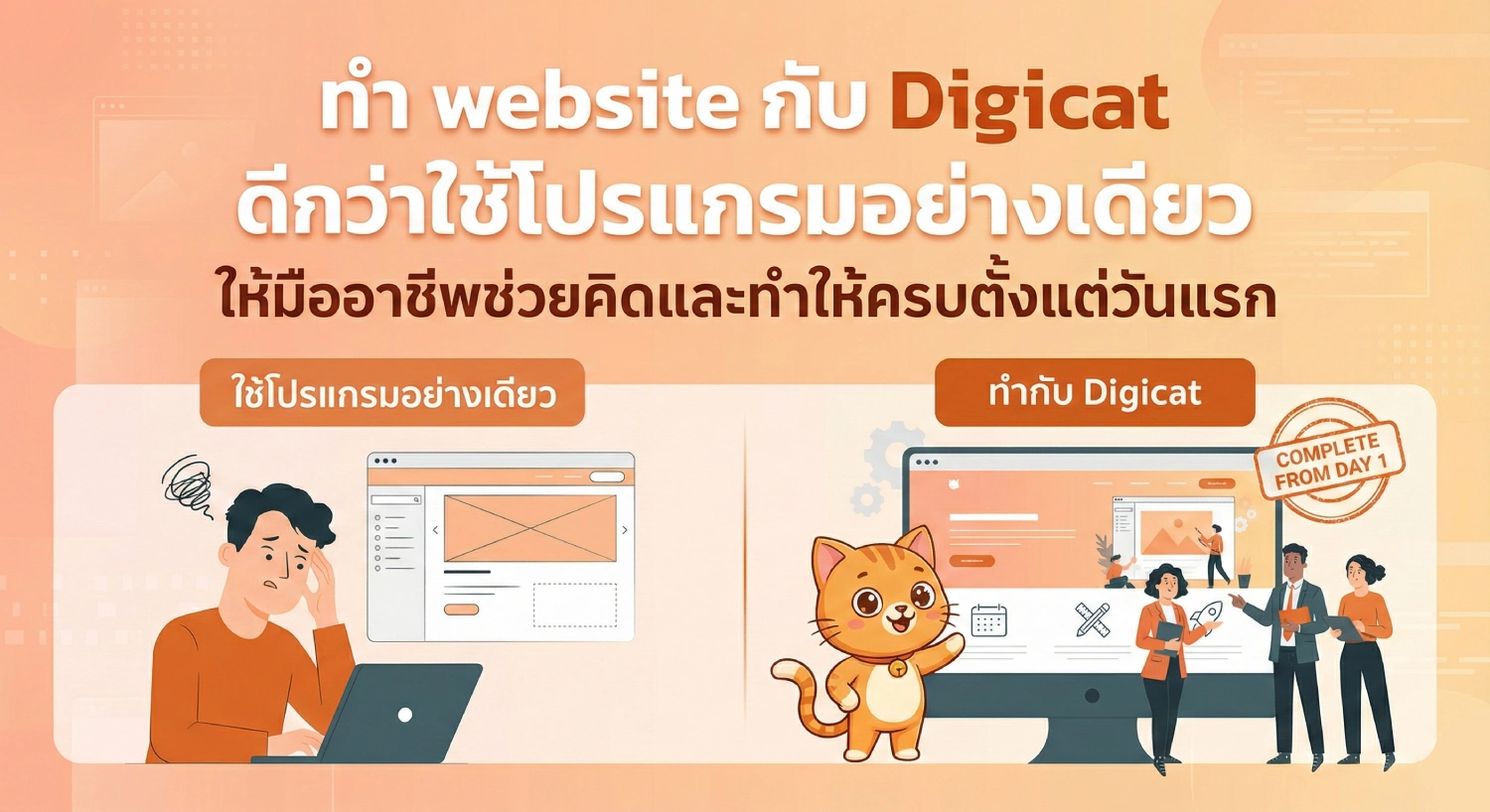 ทำ website กับ Digicat ดีกว่าใช้โปรแกรมอย่างเดียว ให้มืออาชีพช่วยคิดและทำให้ครบตั้งแต่วันแรก
