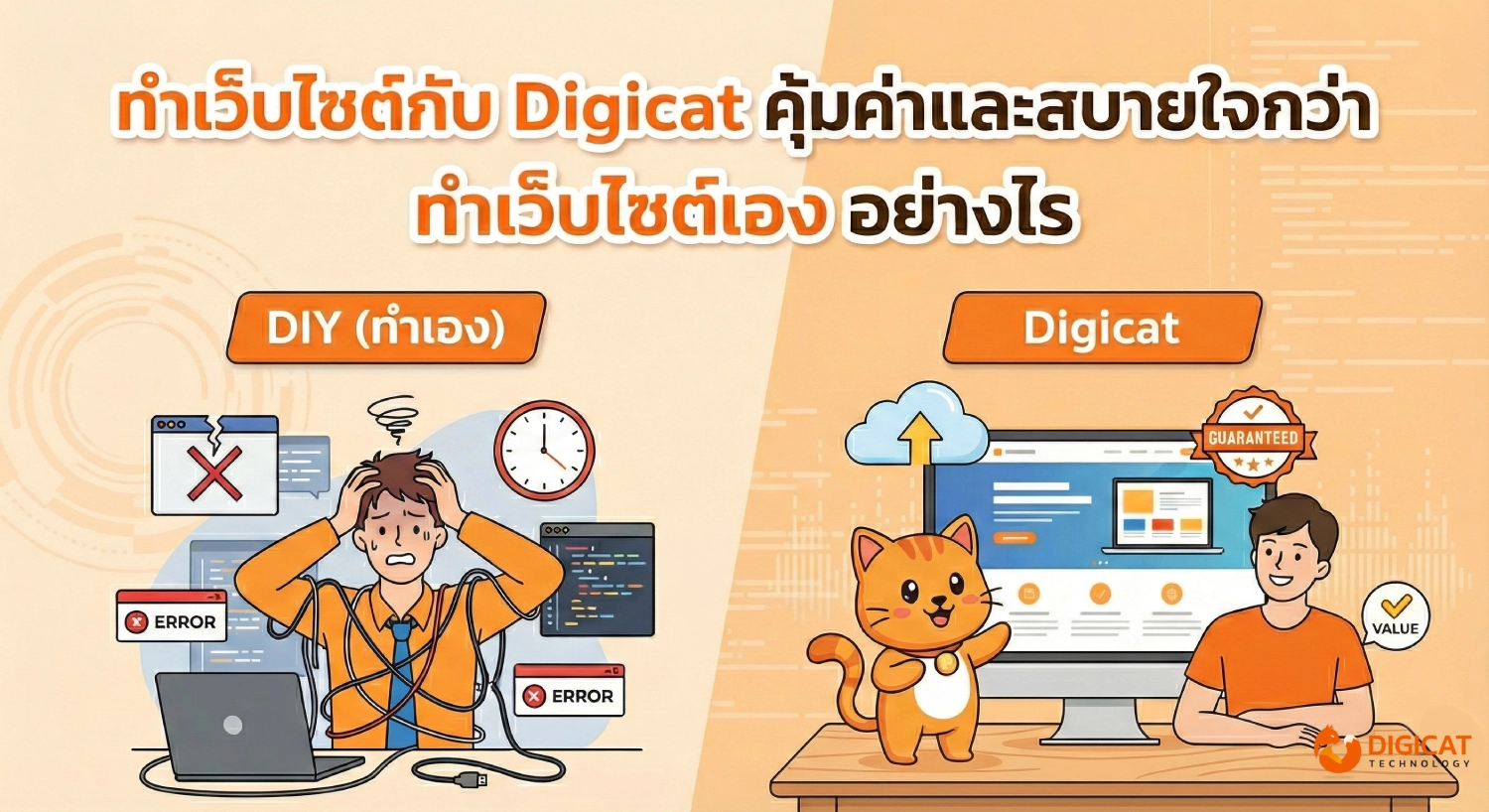 ทำเว็บไซต์กับ Digicat คุ้มค่าและสบายใจกว่า ทํา เว็บไซต์ เอง อย่างไร